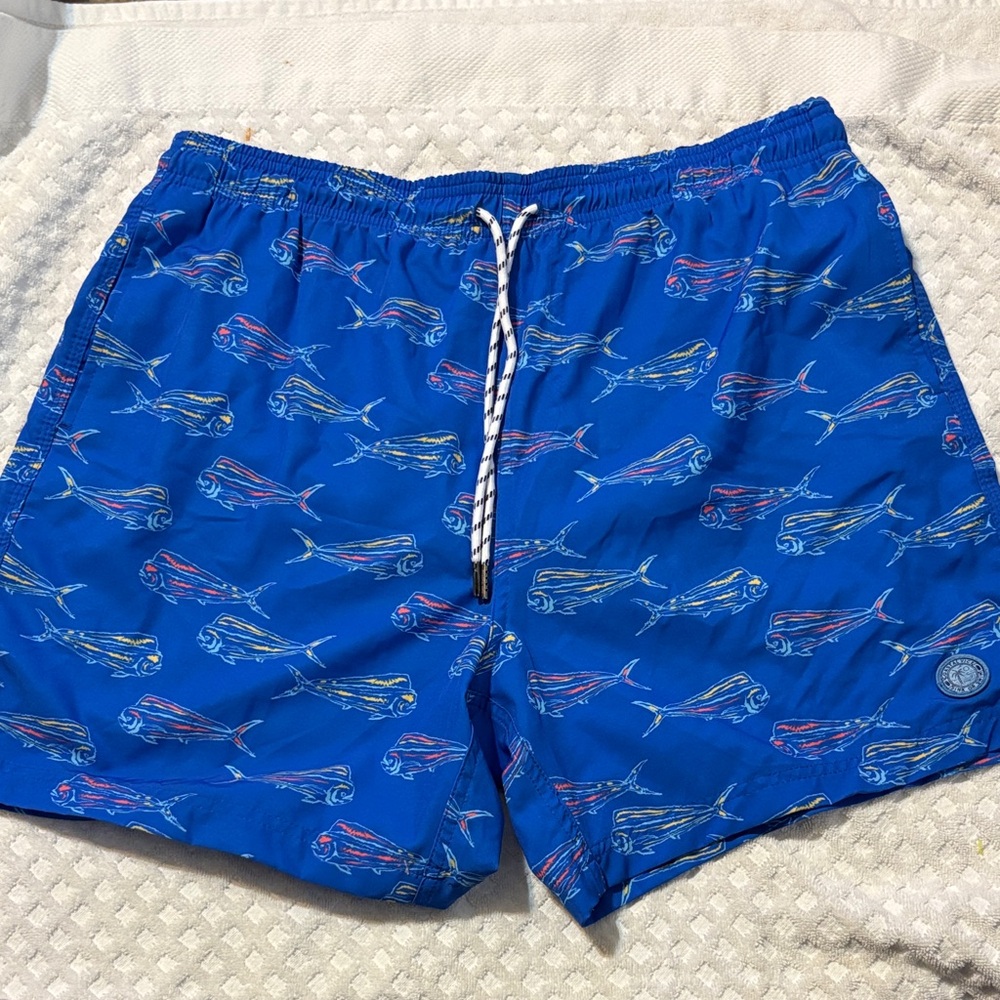 Blue Fish Pattern Swim Trunks